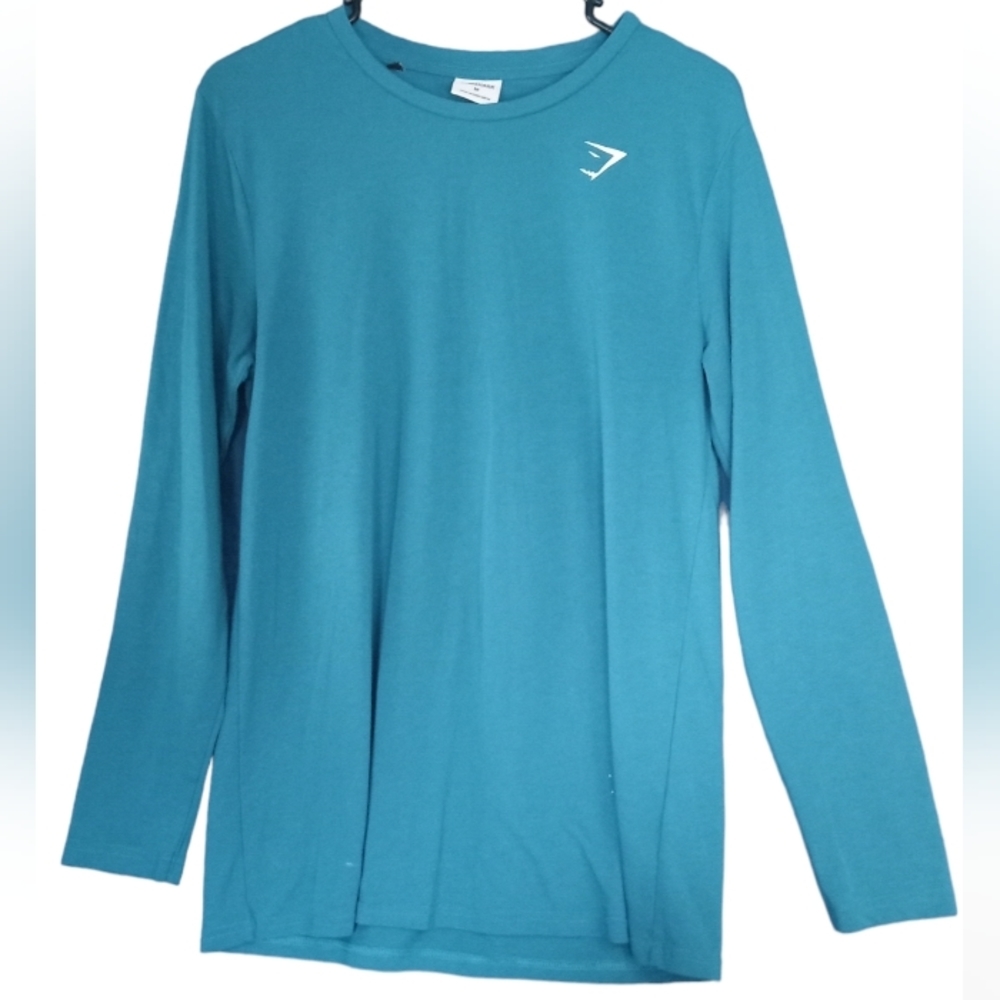 Gymshark Long Sleeve Tee Teal Blue with White Logo